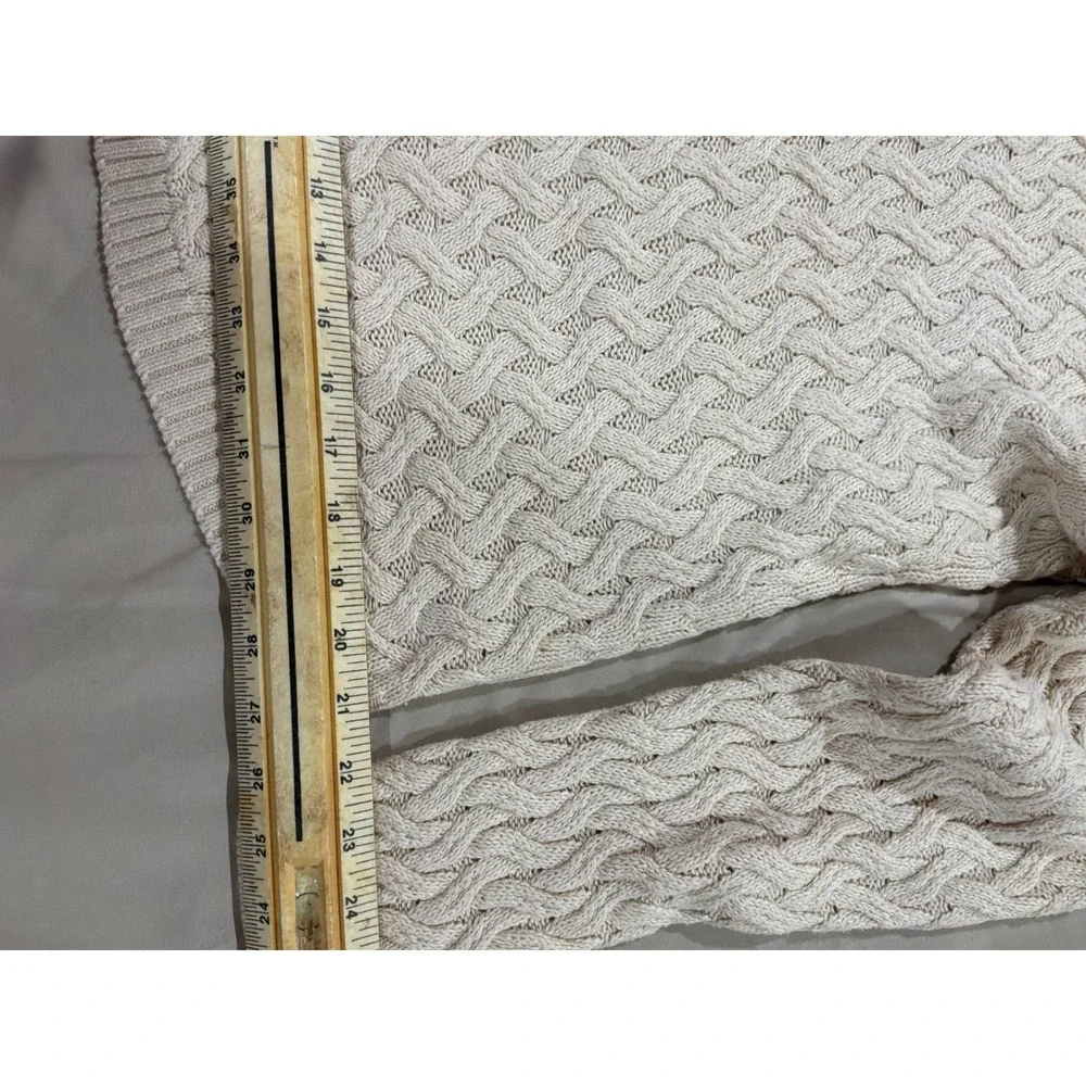 Jeanne‎ Pierre Cream Cotton Cable Knit Crew Neck Sweater Womens XL Curved Hem